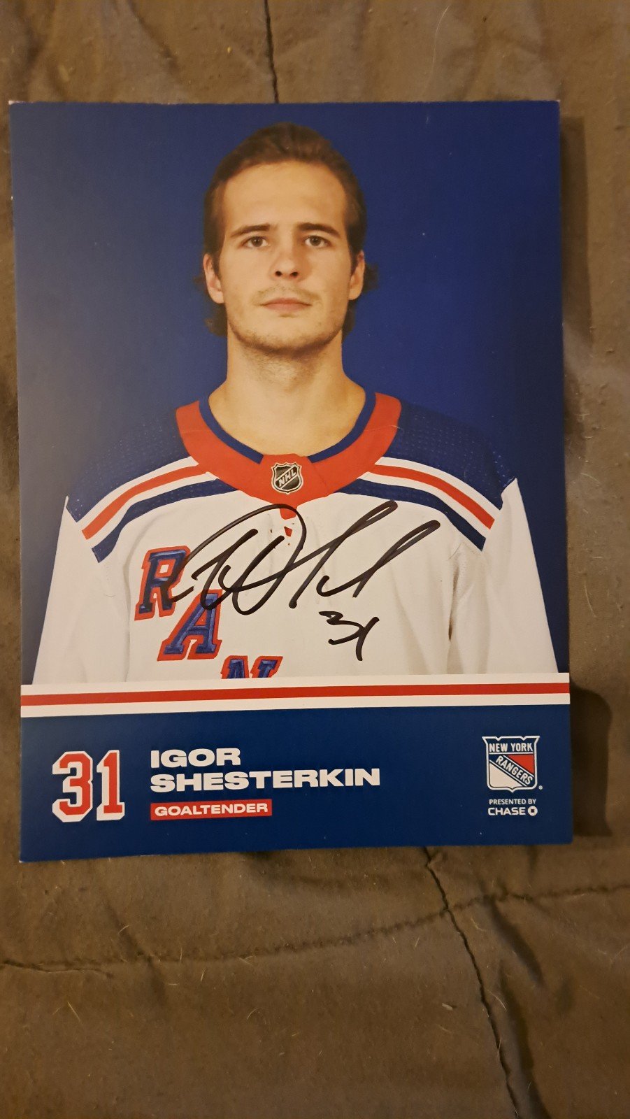 NY Rangers Igor Shesterkin Autographed card 5x7