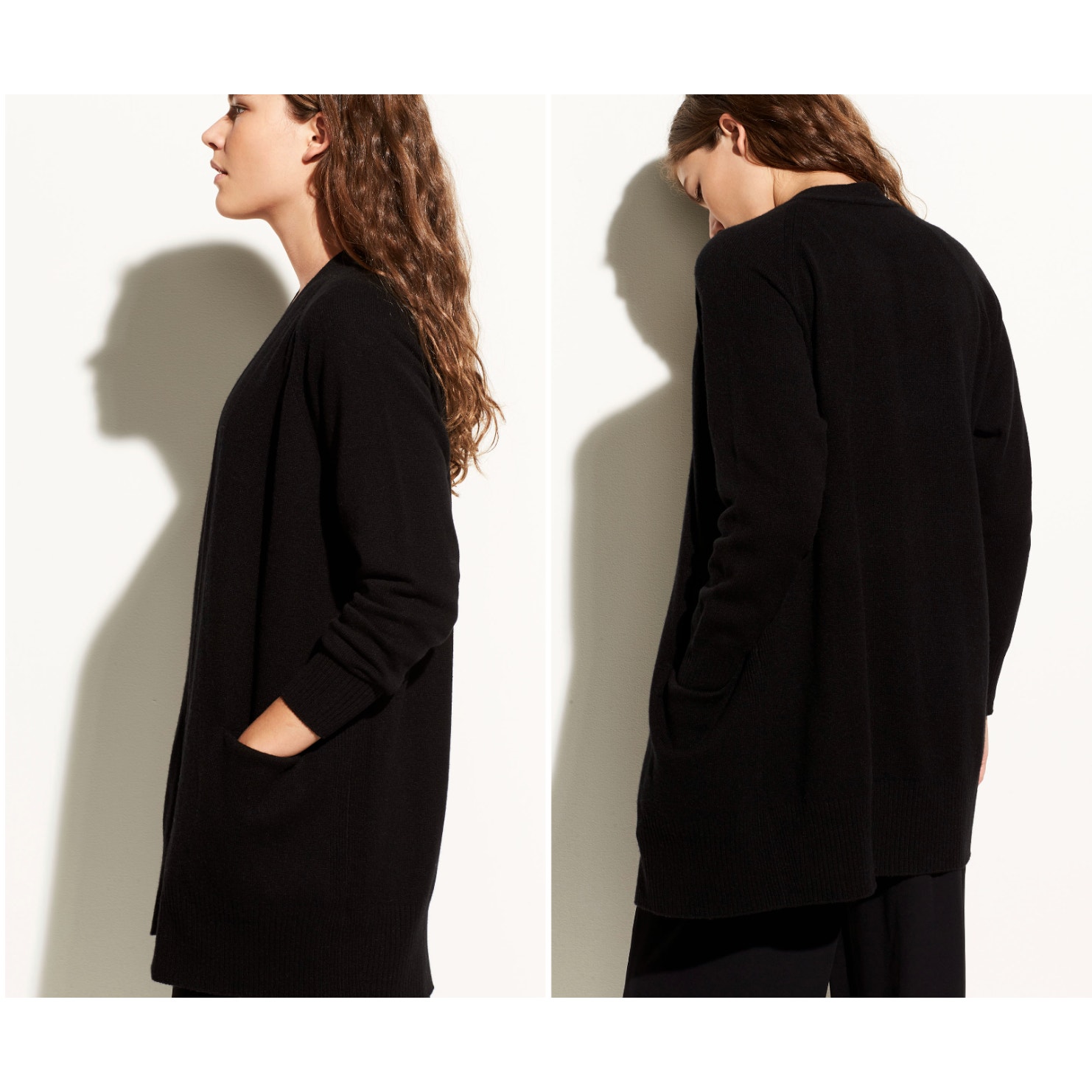 VINCE Black Cashmere Raglan Long Sleeve Open Front Knit Cardigan W/ Pockets XS