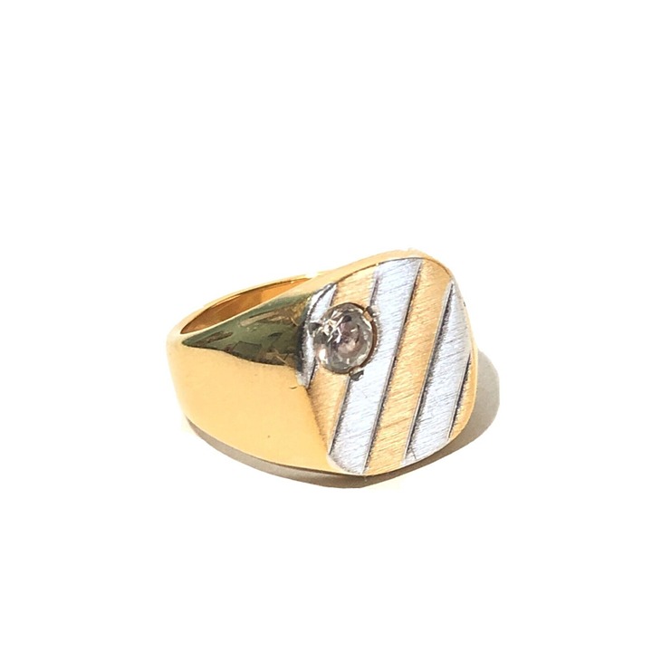 10k Gold Signet Ring W/ CZ Solitaire-Two Tone White/Yellow Gold-11g 10k! Sz. 10