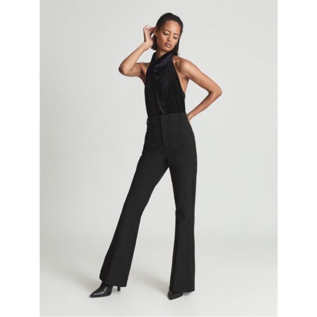 New REISS Kimberley Crushed Velvet Sleeveless Black Bodysuit Size Medium