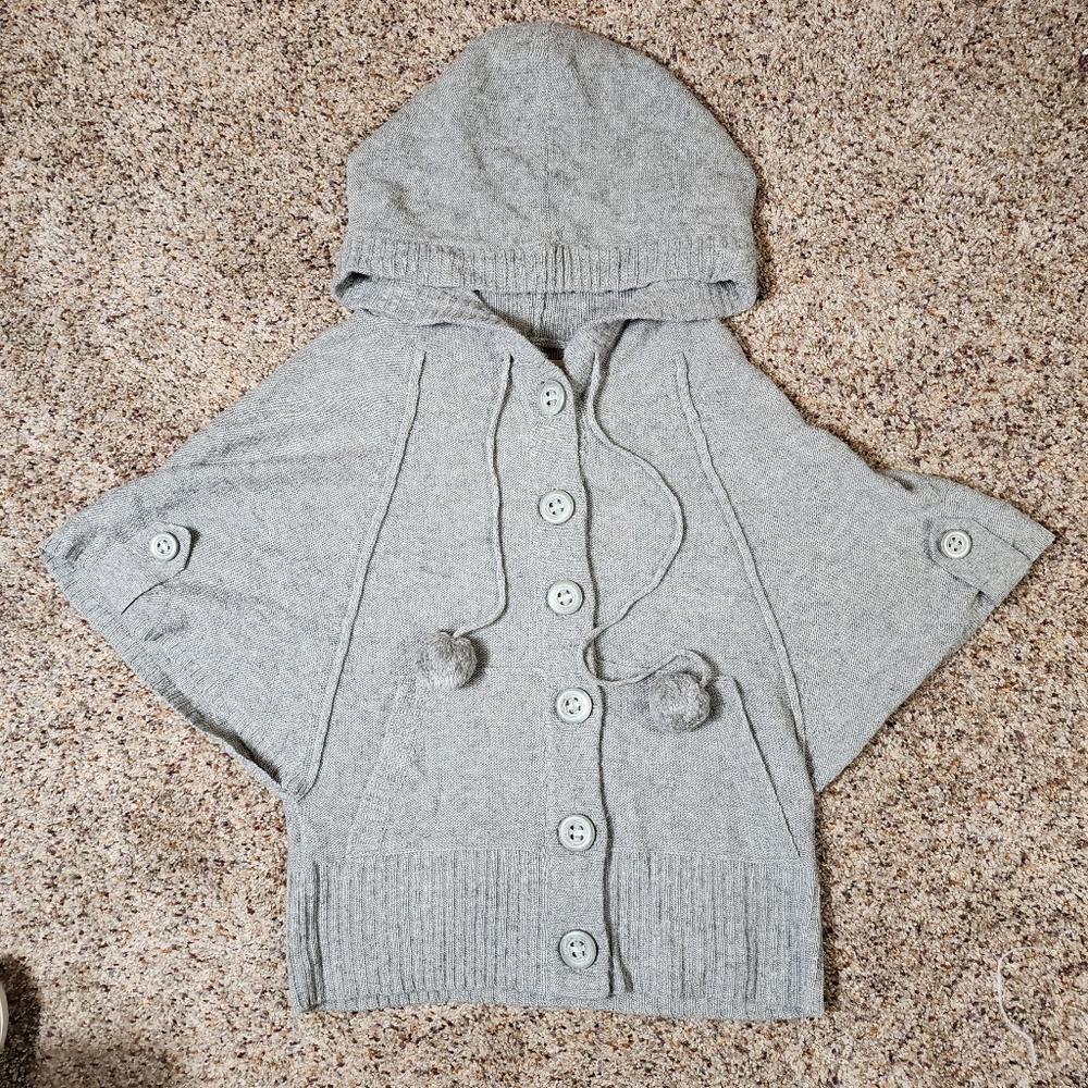 Anthropologie Kenji Women'w Gray Hooded Sweater ButtonUp Poncho Style Size Large
