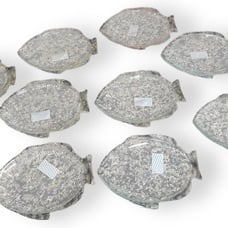 New Set of 9 USA Fish Shaped Vintage Clear Pressed Glass Plates 11 x 8 Heavy
