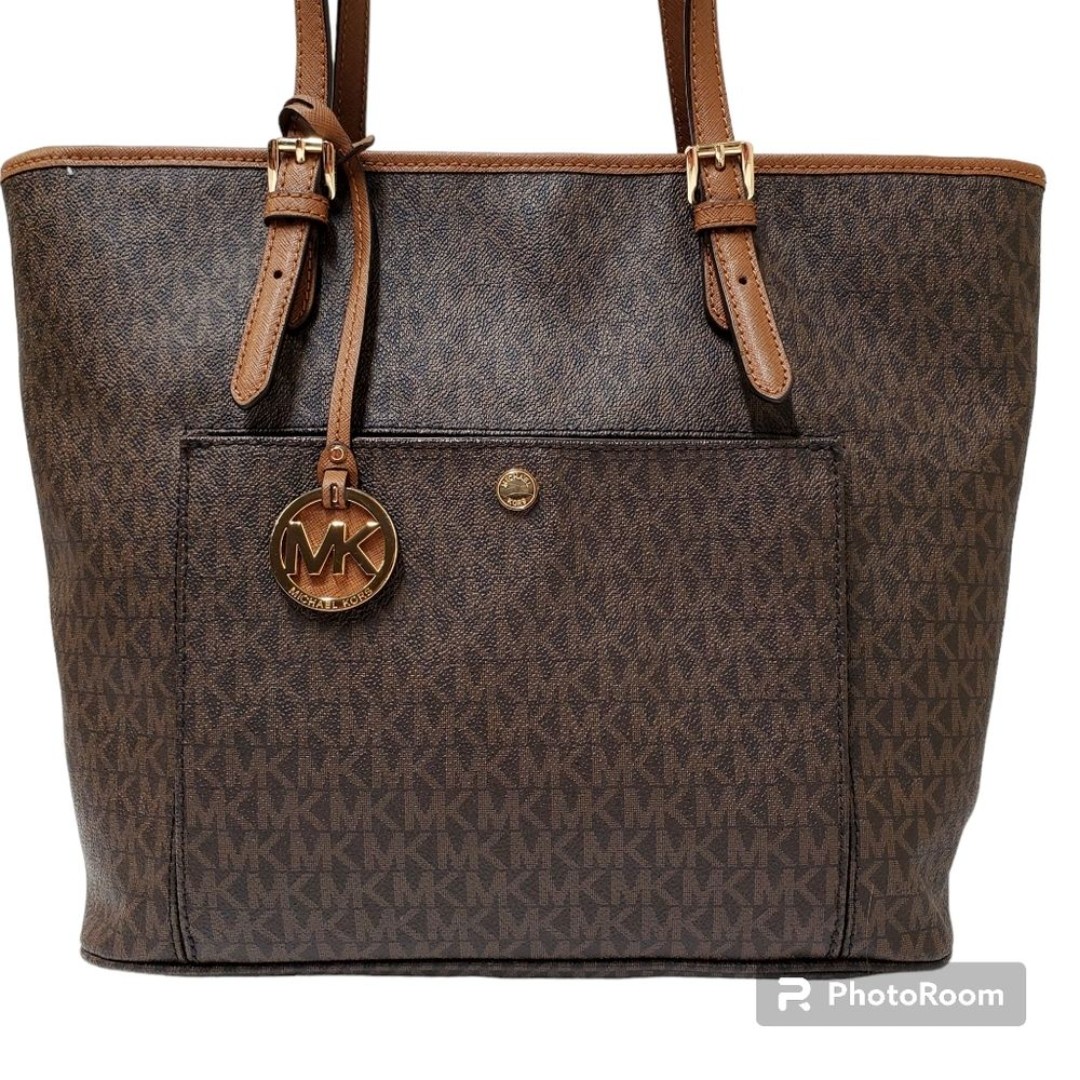 MICHAEL KORS Signature Logo Print Large Jet Set Travel Tote Bag