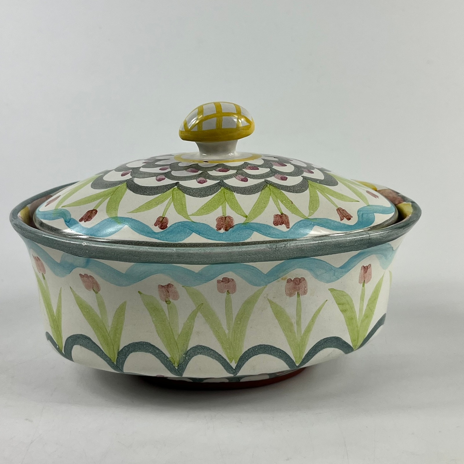 Vintage MacKenzie-Childs King Ferry Chowder Bowl With Lid 7 x5 x5 Terracotta