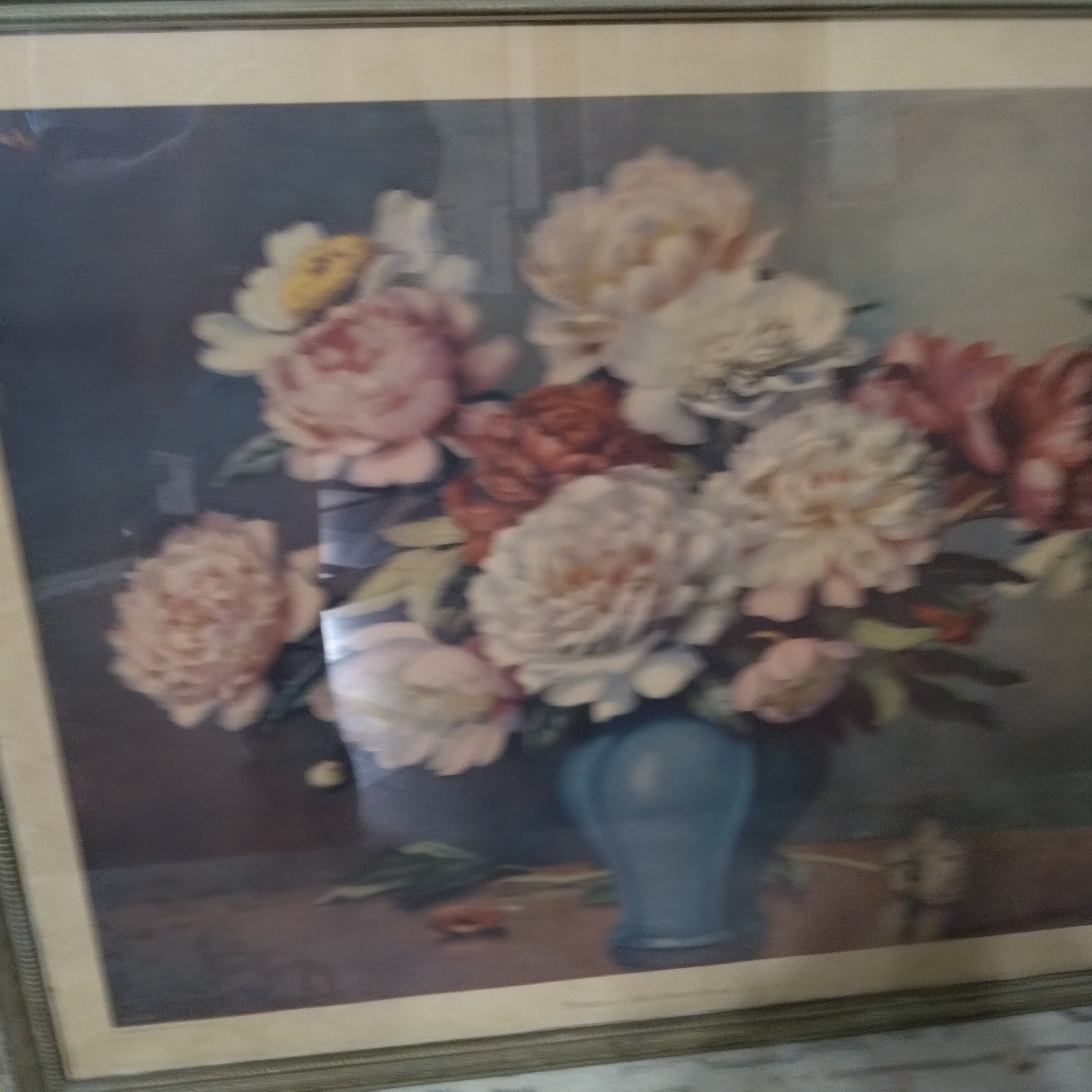 Framed signed print Peonies by Mae Bennett Brown