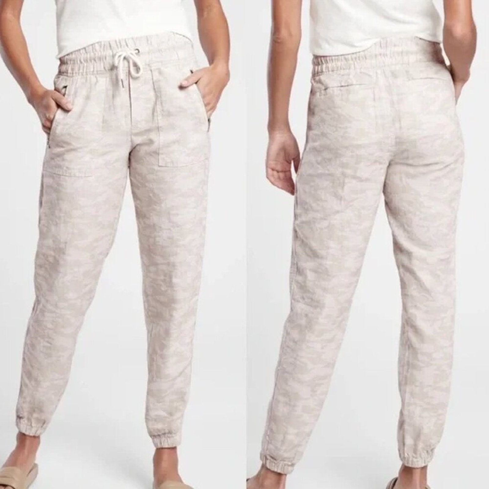 Athleta Cabo Tide Linen Jogger in Natural Camo Size 6