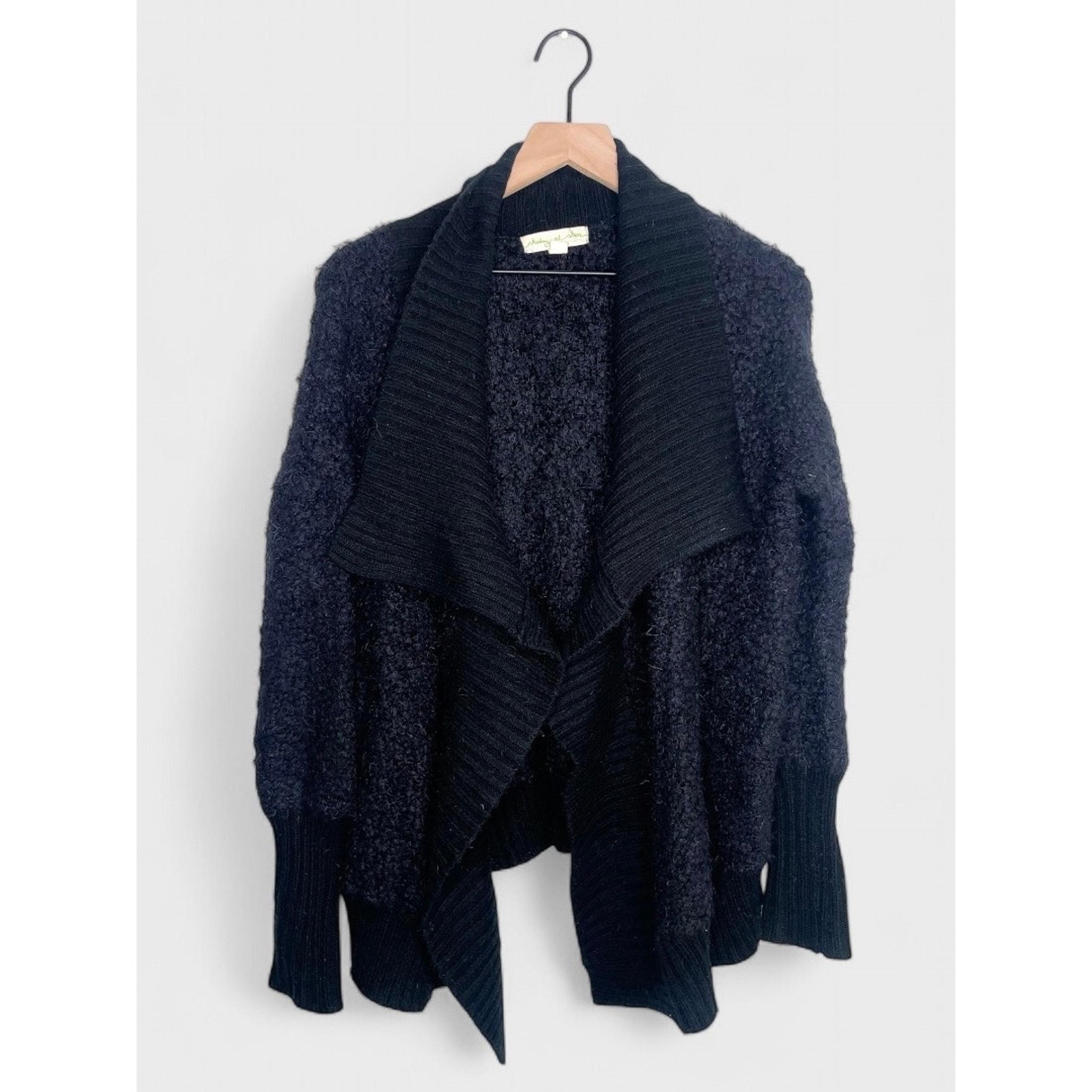 Staring At Stars Cardigna Sweater Small Black Boucle Waterfall Cozy Winter Plush