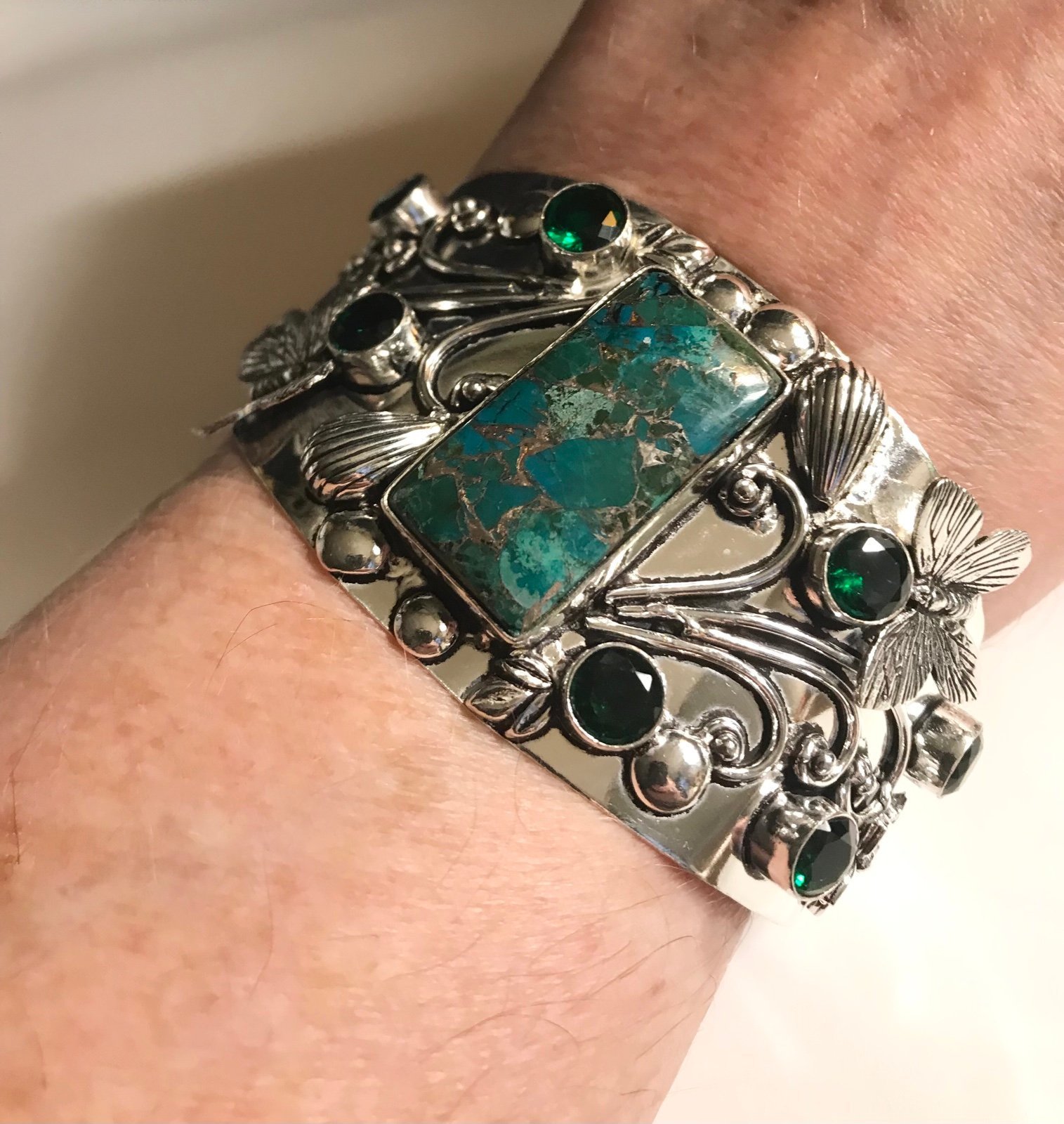 Turquoise Chrome Diopside 925 Sterling Silver Cuff Bracelet