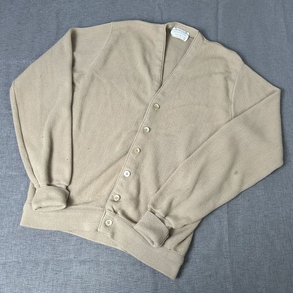 Vintage Lord Jeff Tan Grandpa Cardigan Sweater Sz L Dupont Orlon USA