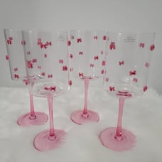 Pink Bow Wine Glasses Set of 4 TikTok Viral