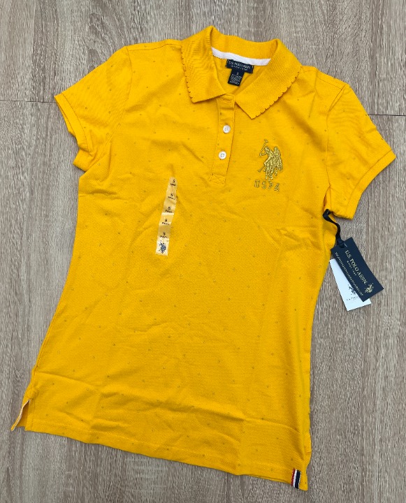 U.S. Polo Assn. Foil Dot Scallop Collar Polo Saffron Size Small