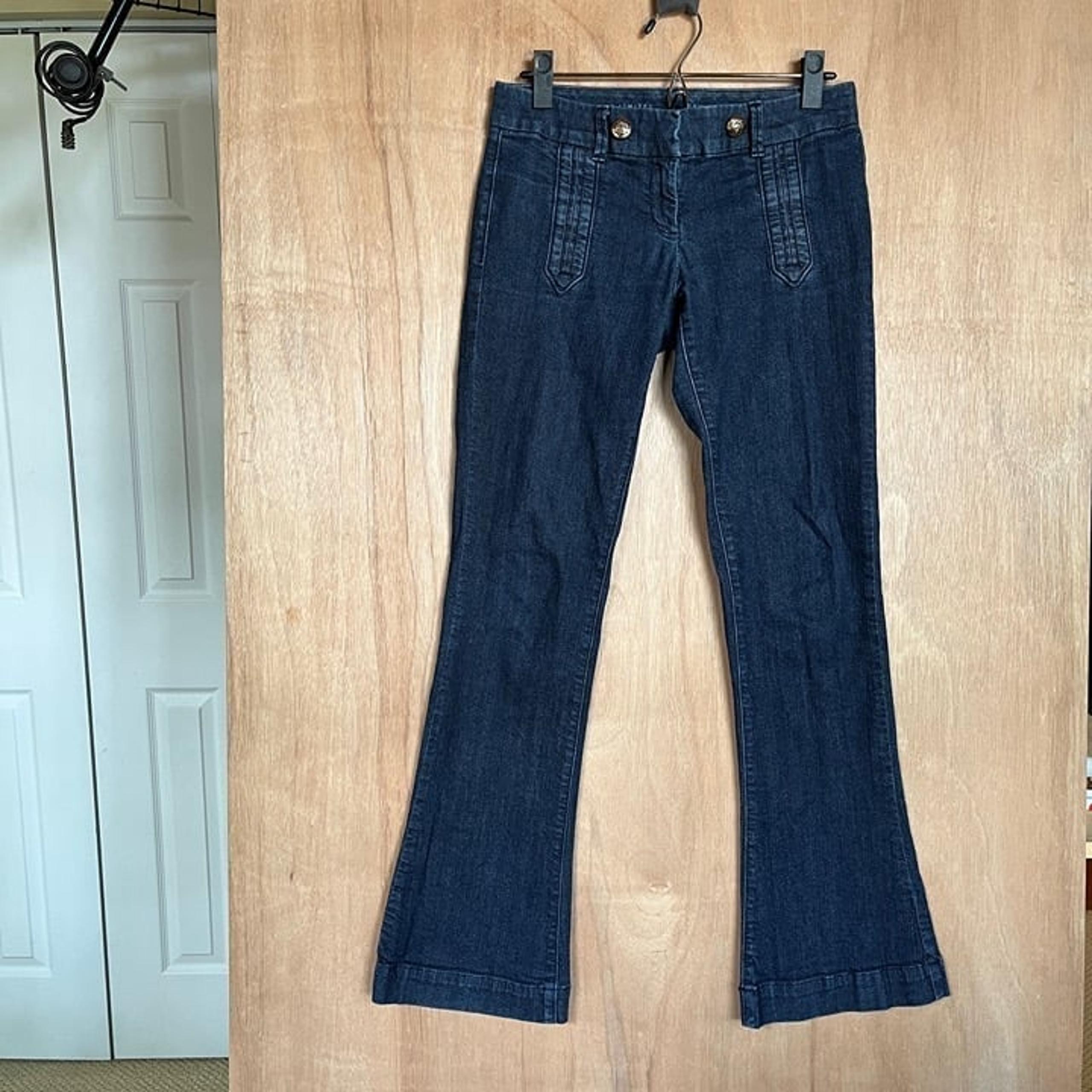 Y2K The Limited Dark Wash Fit & Flare Nautical Low Rise Sailor Trouser Jeans 2