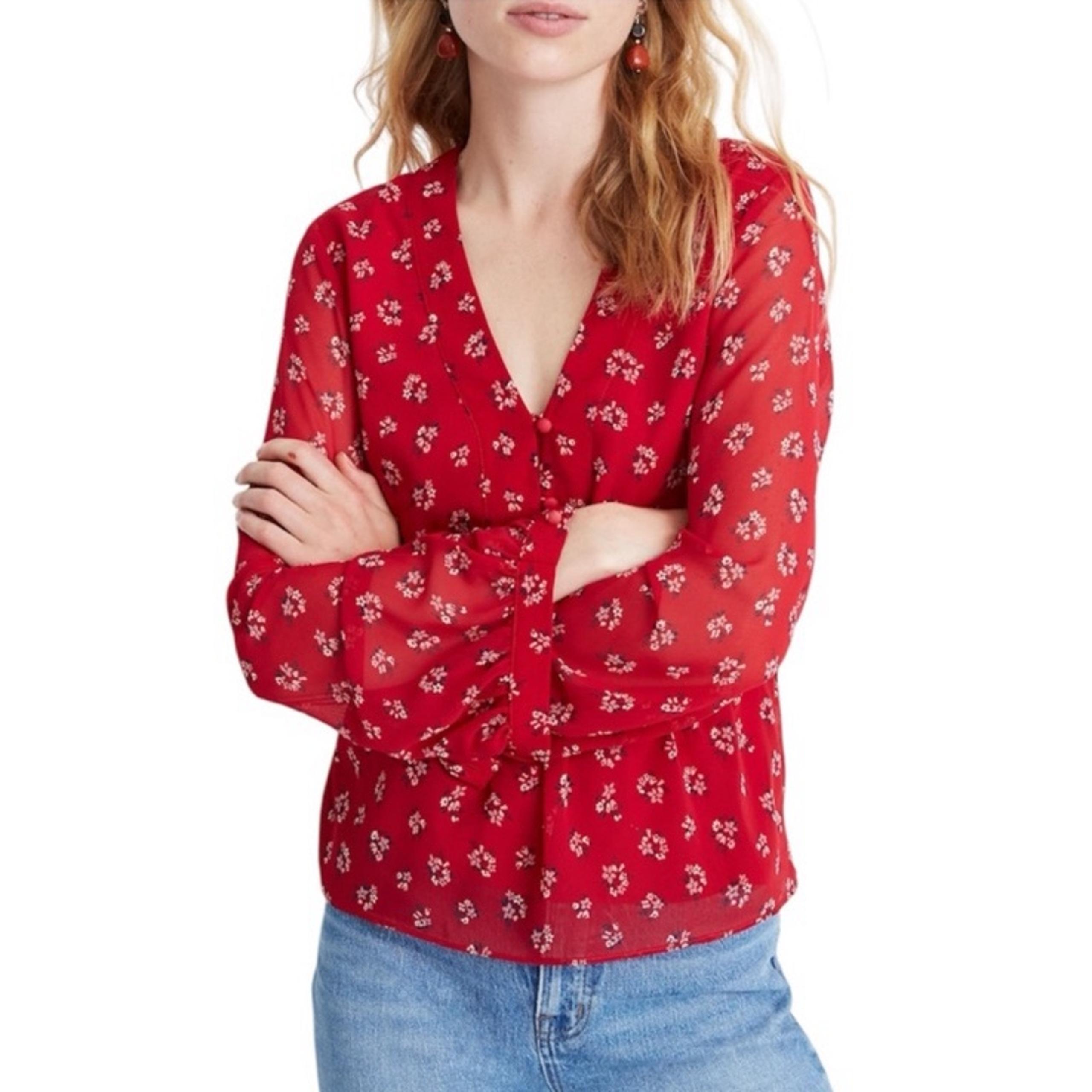 NWOT Madewell V-Neck Peplum Top in Little Lillies