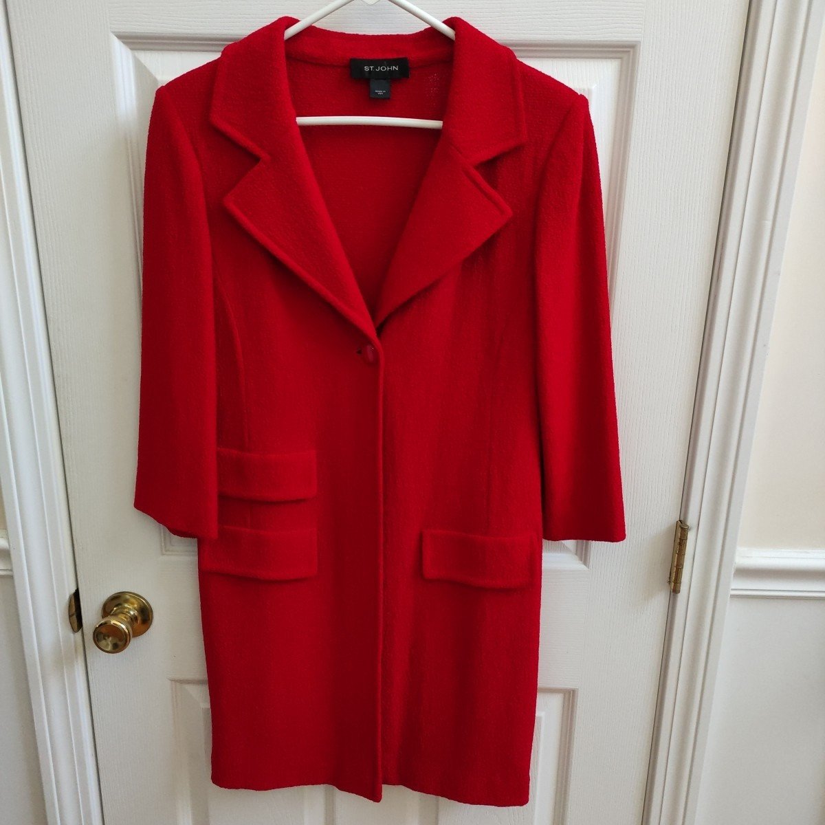 St. John Santana Knits Red Topper Coat Jacket Fit Size M/6