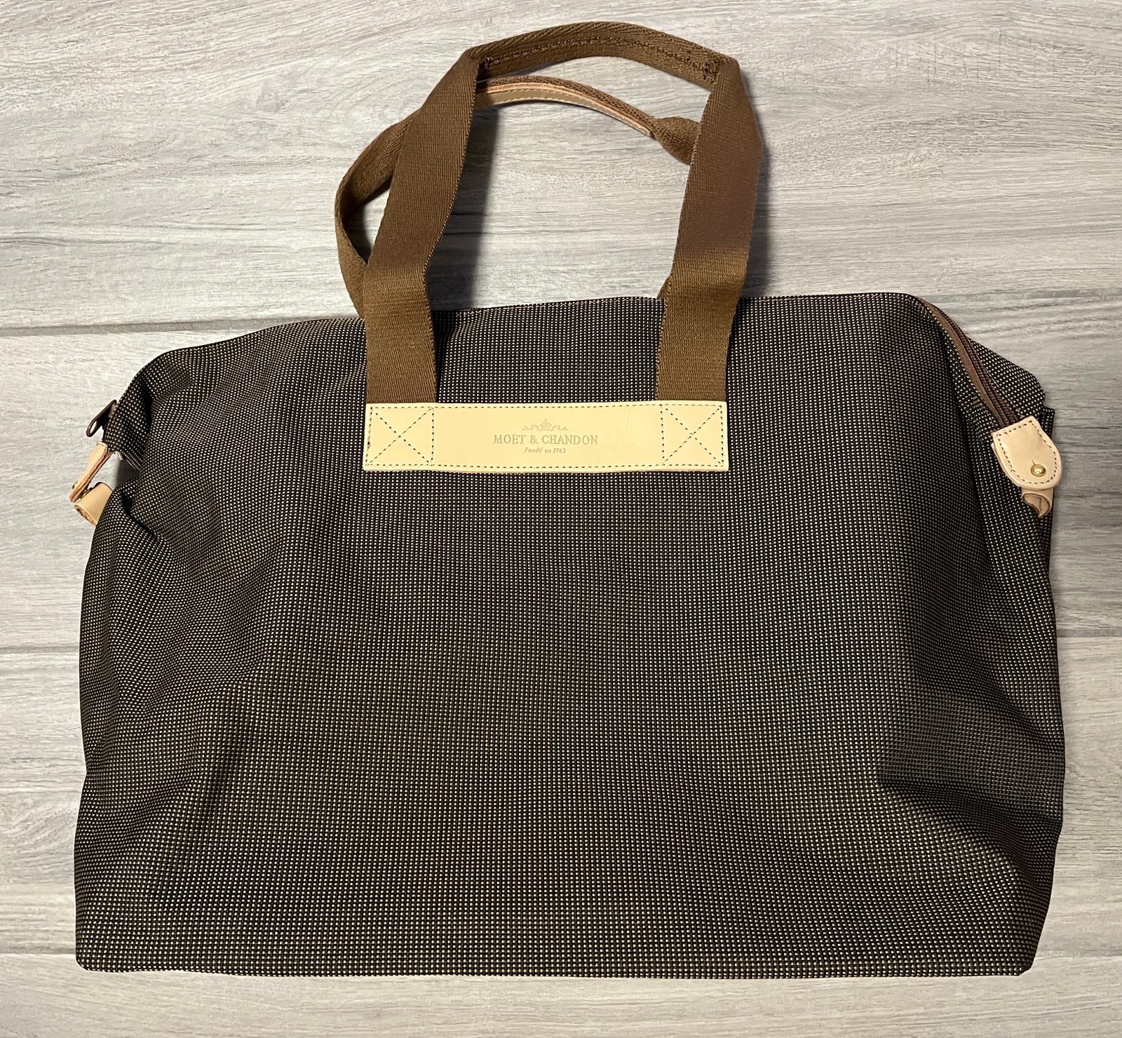 Moet and Chandon Rare Brown Weekender Overnight Travel Leather Tote Bag