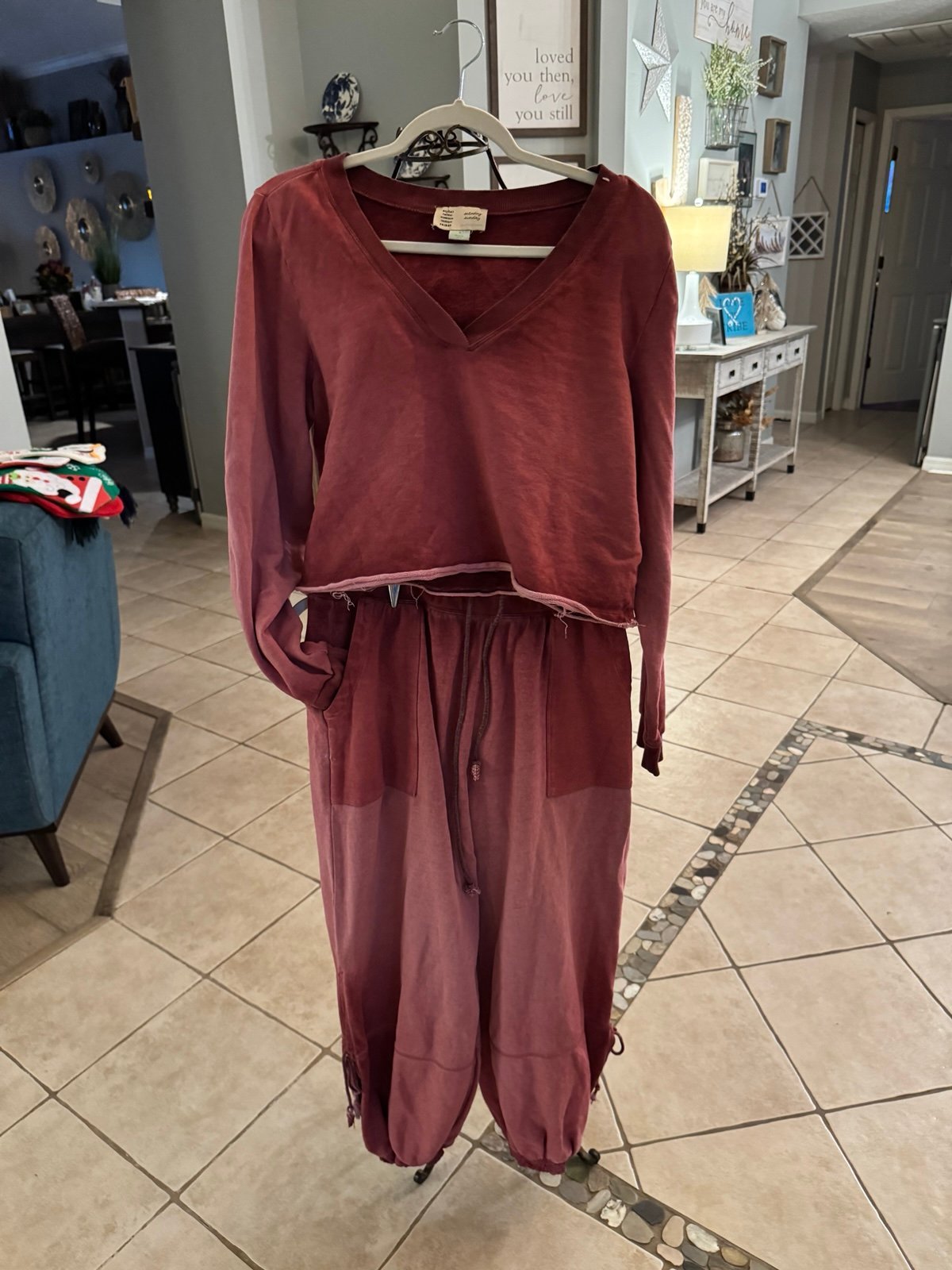 Anthropologie Jogger Lounge Set Saturday Sunday Maroon Tie-Dyed Size Medium