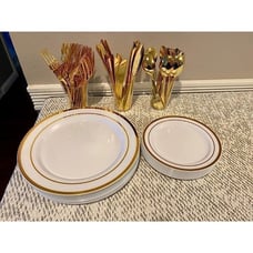 150 Pieces Gold Disposable Plates for 25 Guests, Full Set for Party and Wedding