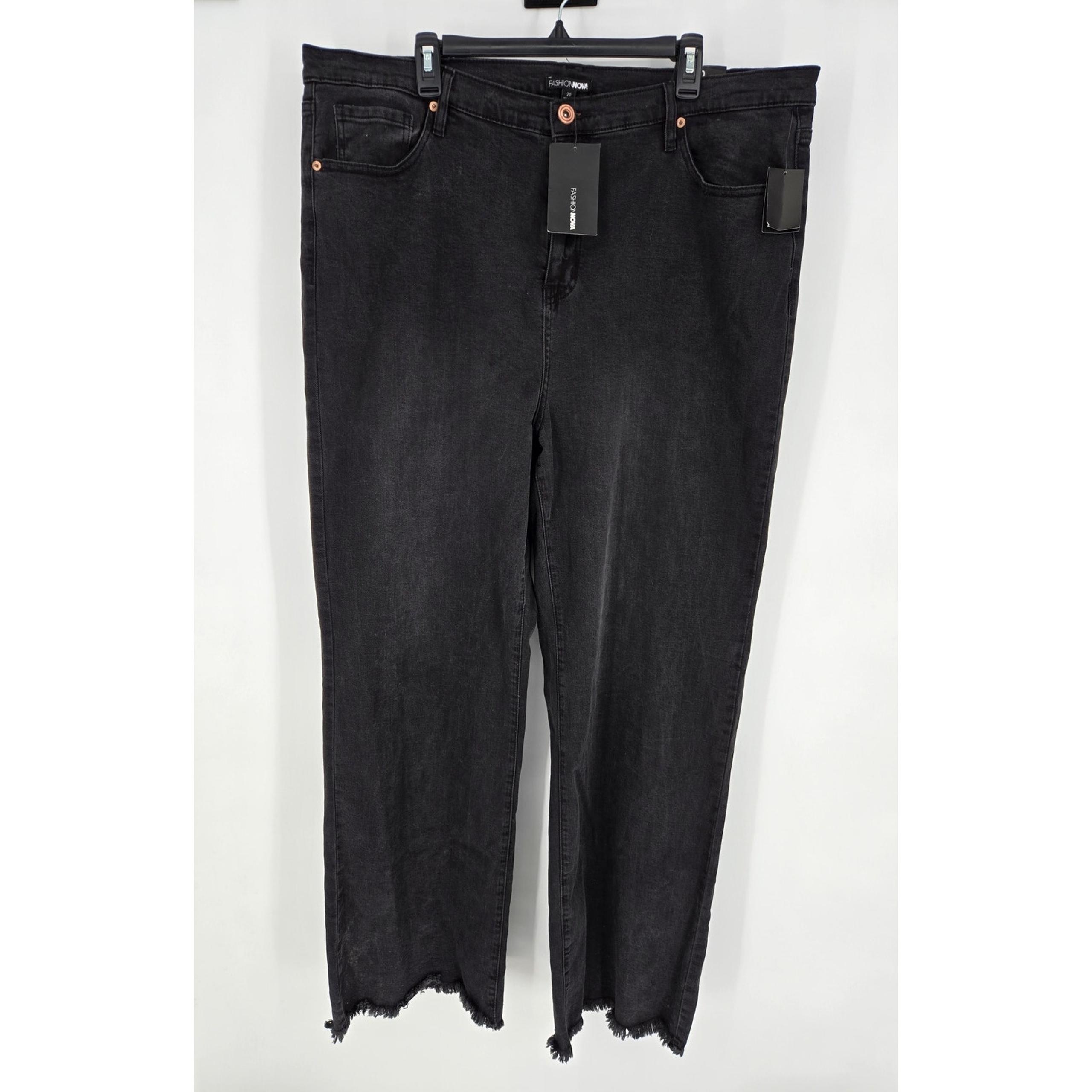 Fashion Nova Black Wide Leg Raw Hem Jeans Women's 20 Long Tall NWT New