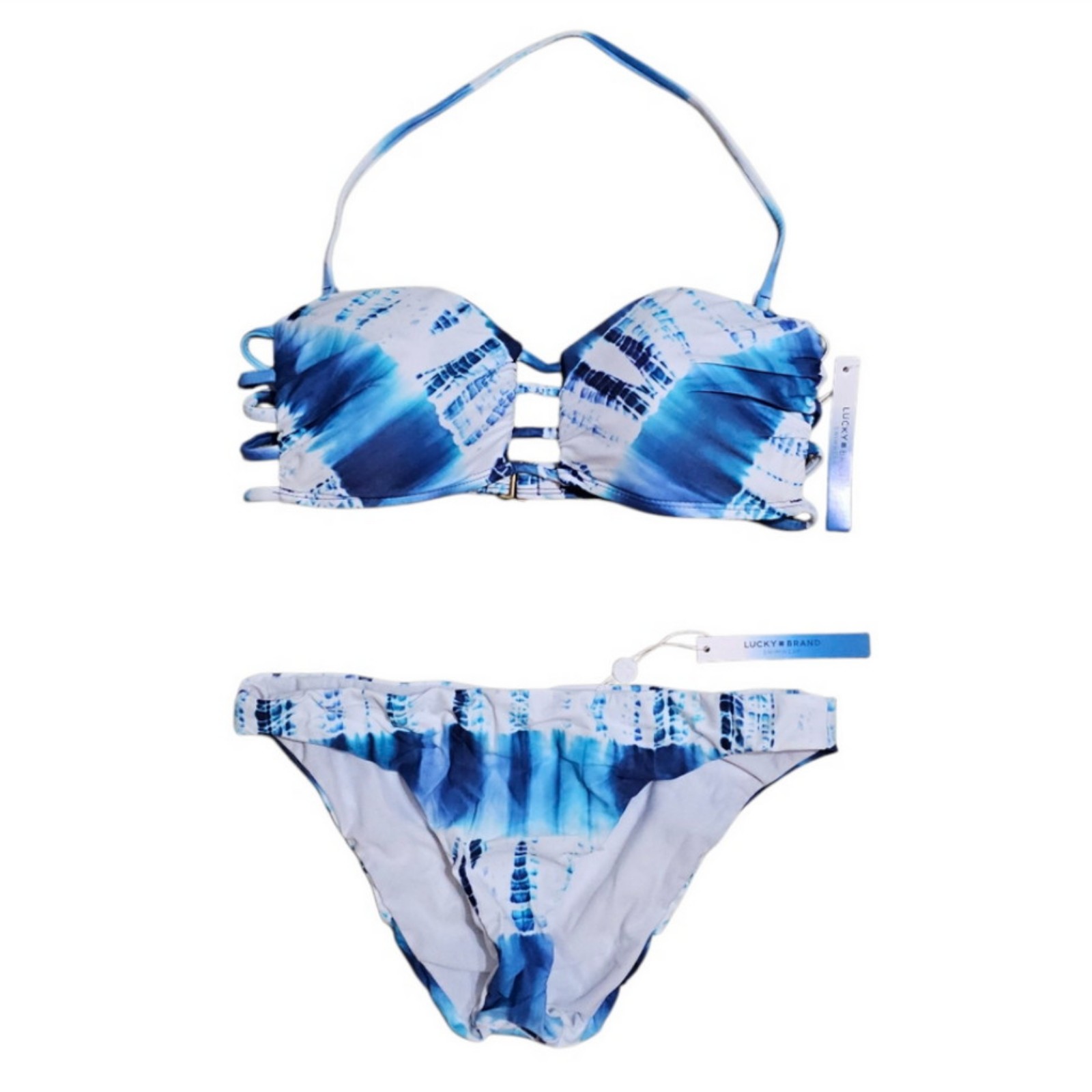 LUCKY BRAND Costa Azul Hipster Bandeau Two Piece Blue tie dye Bikini Small