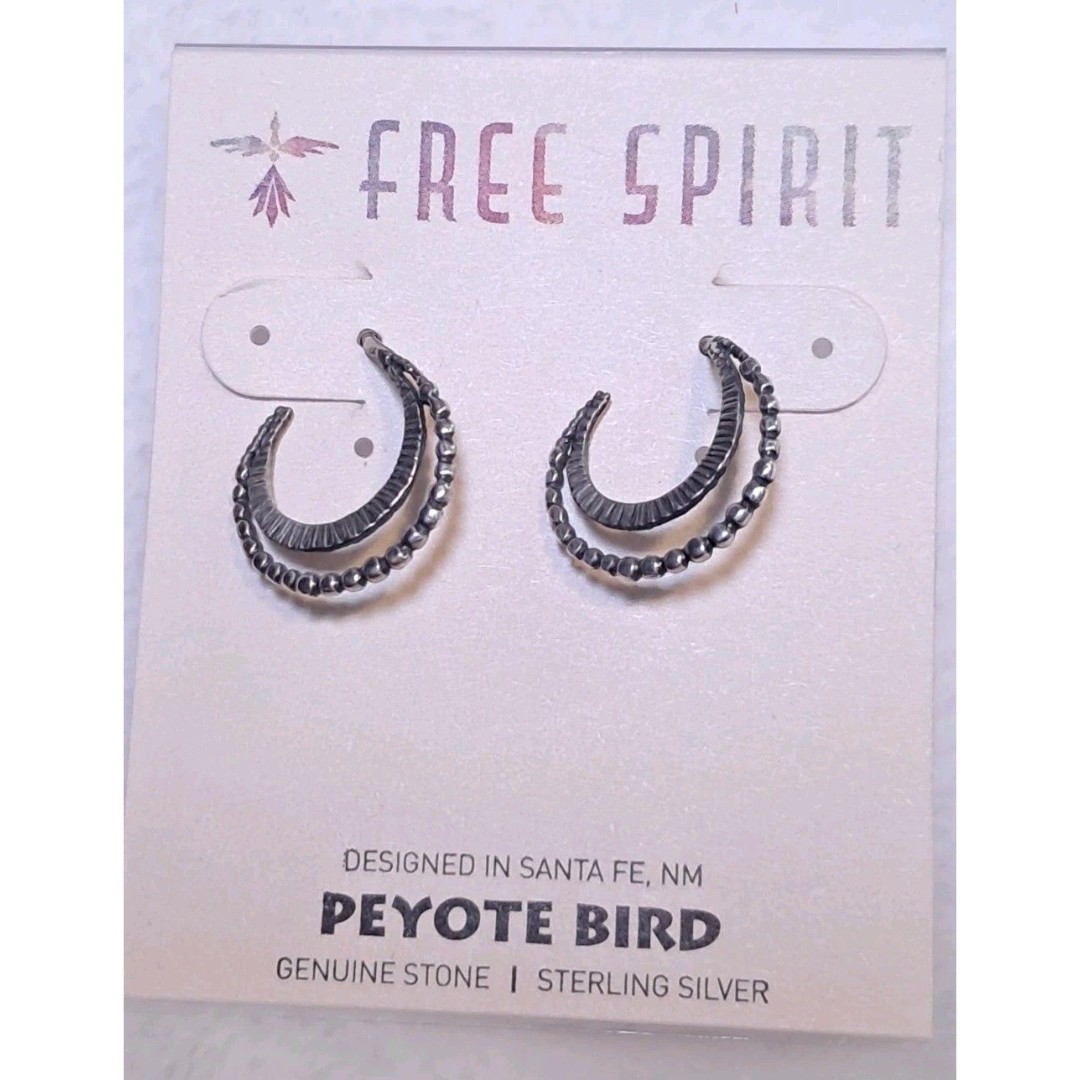 NEW Peyote Bird Free Spirit Sterling Silver Double Hoop Style Earrings Pierced