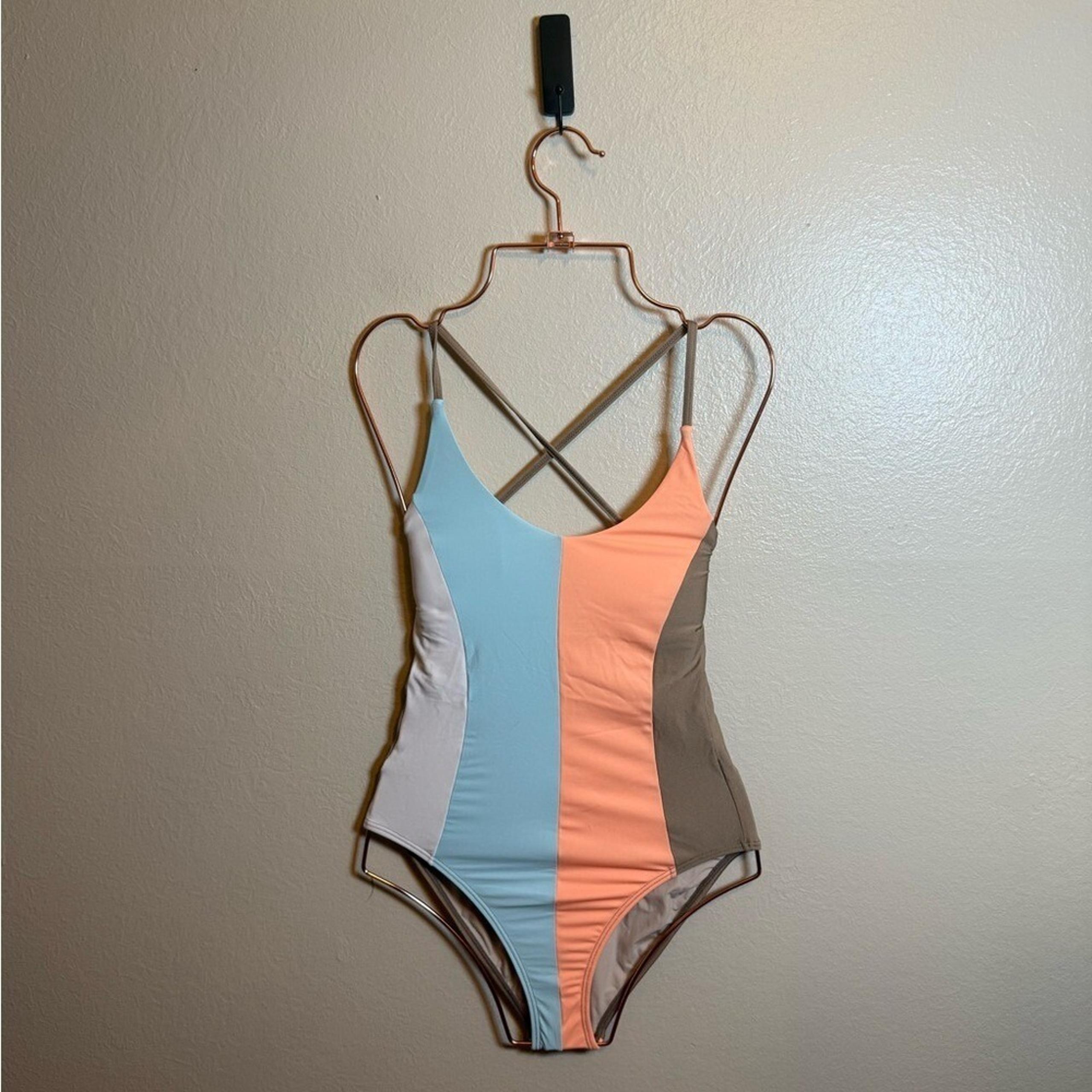 PilyQ Farrah Sandstone Colorblock Stripe Halter One Piece Swimsuit