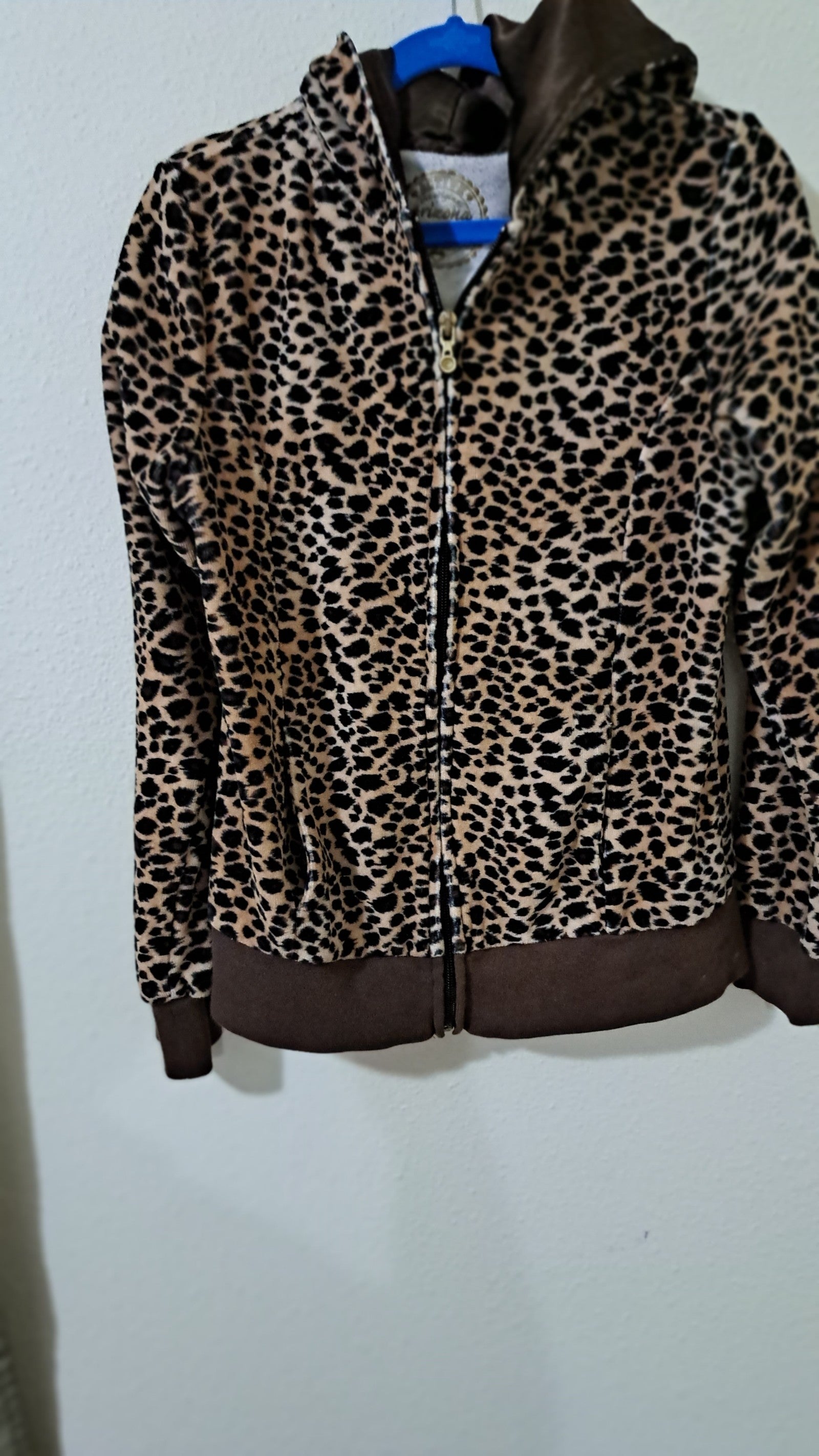 Arizona Jean Co • Y2k Cheetah Animal Print Velour Sweatshirt Zip Up M 10/12 Sati