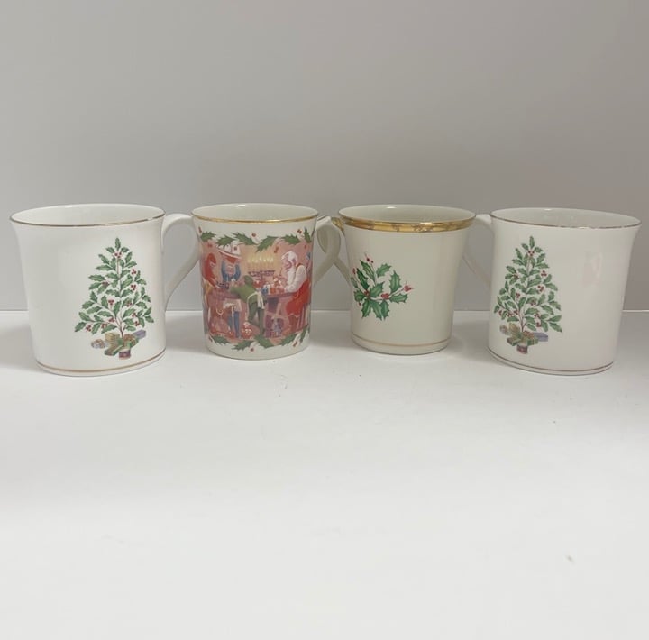 4 Lenox China Coffee Cocoa Mugs Cups Christmas Holiday