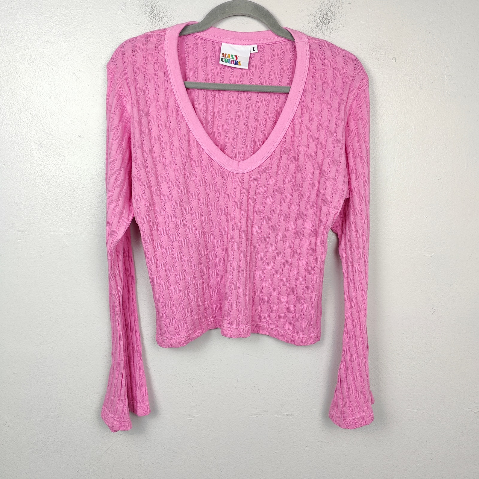Big Bud Press Many Colors Bell Sleeve Top Womens Large Bubblegum Pink Textured