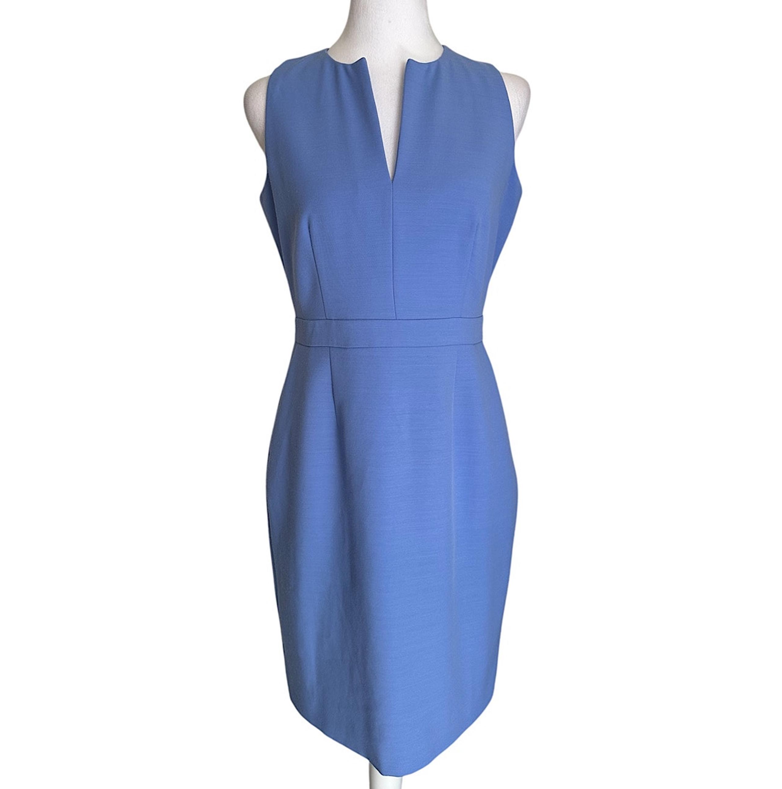J. Crew Women's Split Neck Dress Size 4 Baby Blue Knee Length Sleeveless Lined