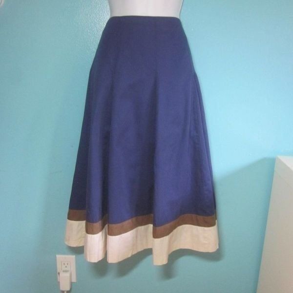 Boden Blue Cotton Lined Color Block Midi Skirt Marked Size 14 L Fits US Size 10