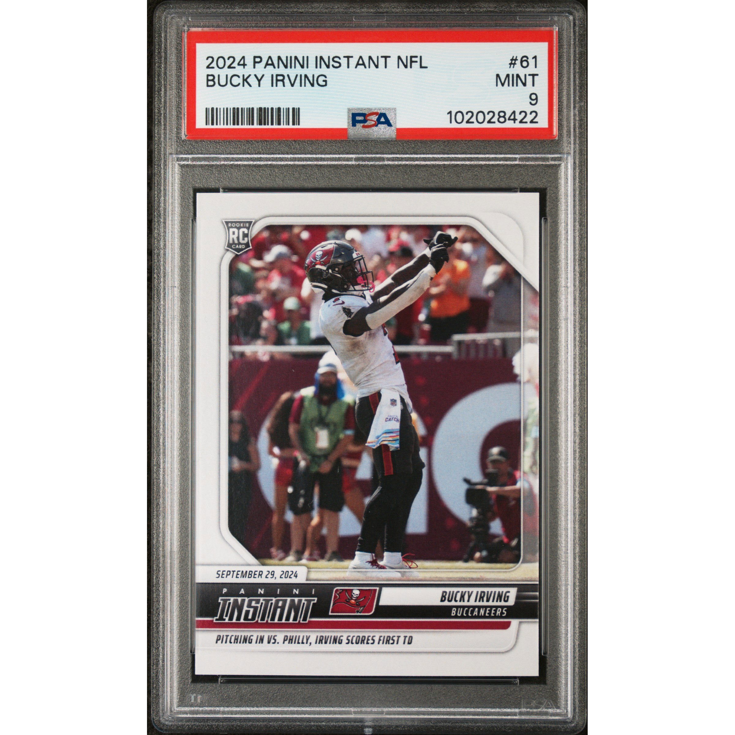 Graded 2024 Panini Instant NFL Bucky Irving #61 Rookie Card PSA 9