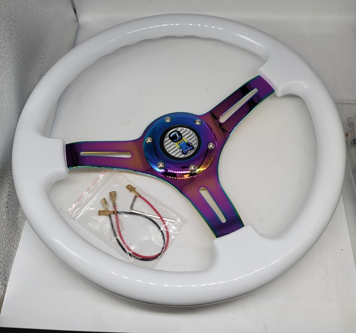 NEW 350mm 14 Universal SPOON ABS Racing Steering Wheel White With Neo Spoke