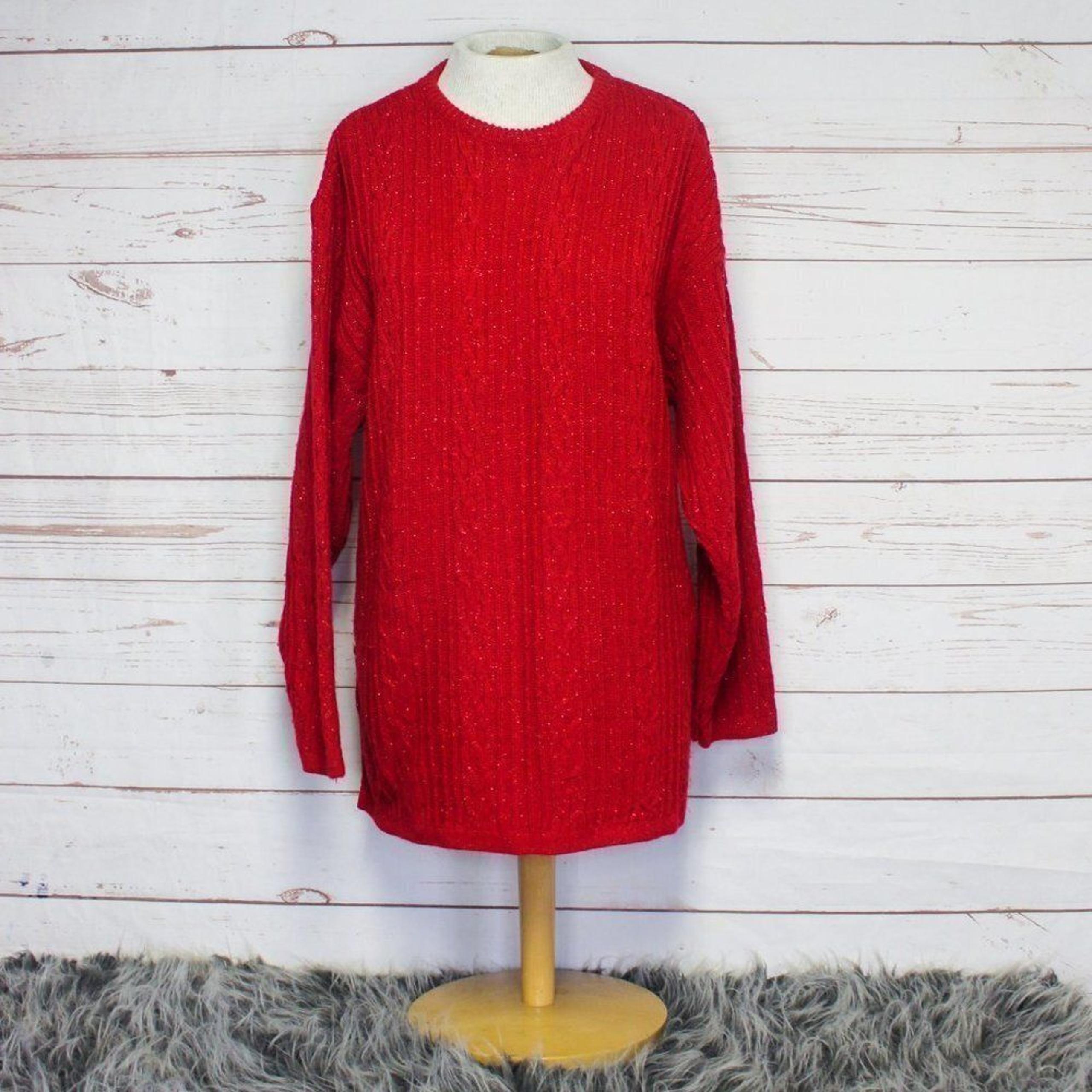 Vintage Diane Von Furstenberg The Color Authority Red Crewneck Sweater Metallic