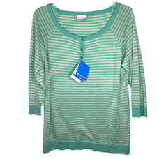 Columbia Perfect Layer Striped Henley NEW Sz XL Green Linen Cotten 3/4 Sleeve