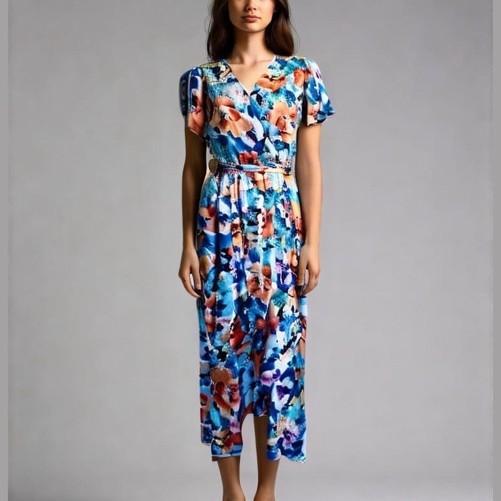Nicole Miller floral Maxi dress faux wrap V-Neck ruffle