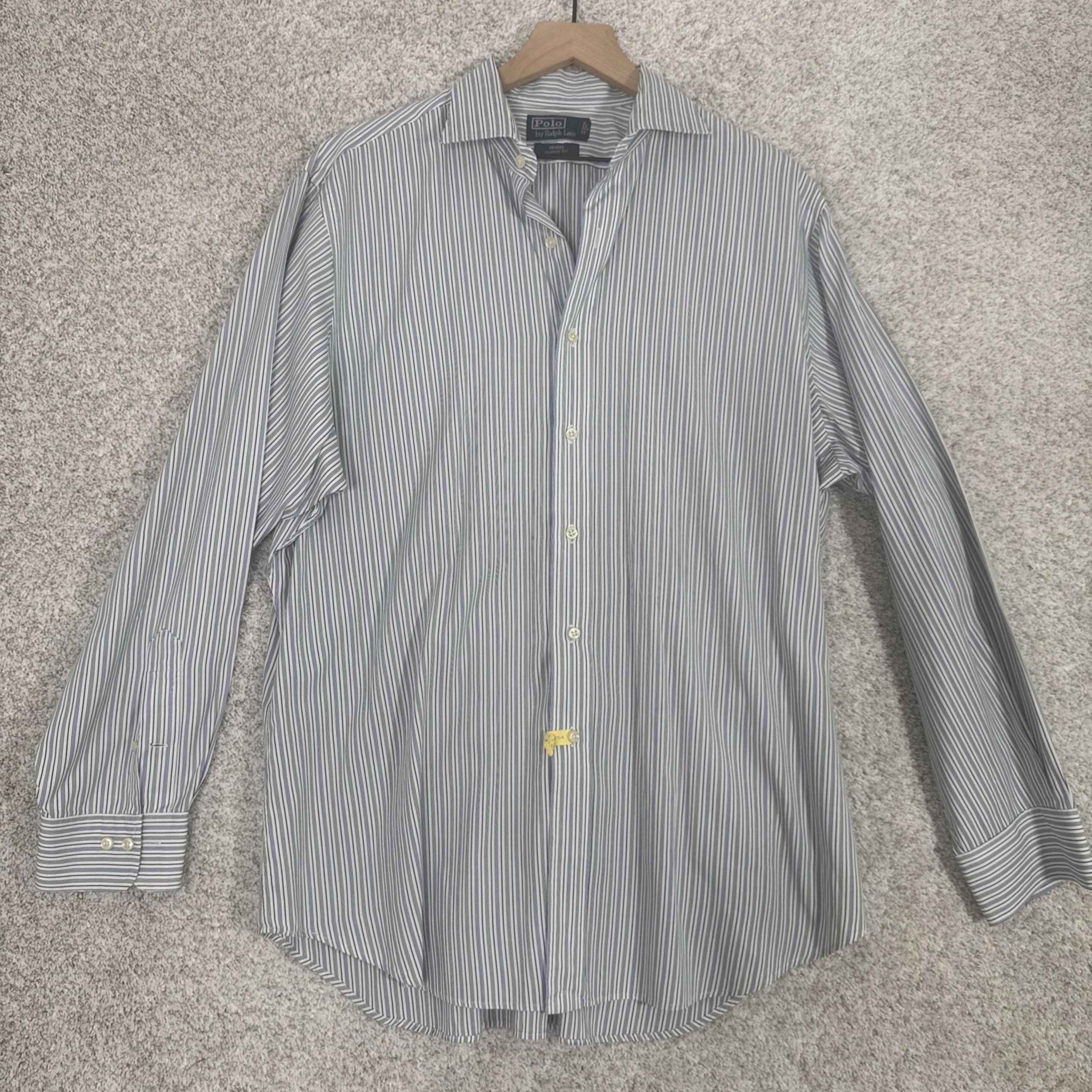 Polo Ralph Lauren Shirt Mens 17 34/35 Blue/Green Striped Button Up Regent
