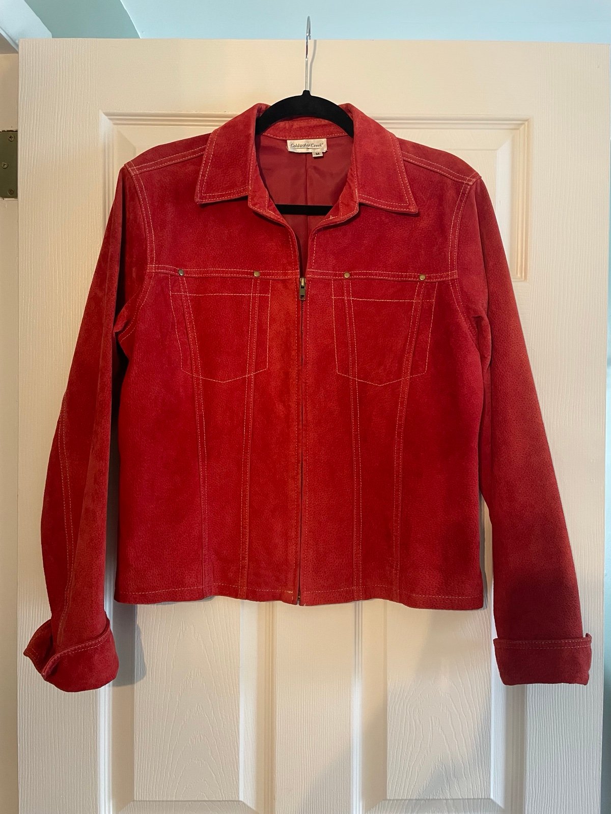 Suede red zipup jacket with stitch details by Cold Water Creek
