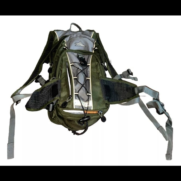 High Sierra Air Mesh Back Hydration Green/Gray Hiking Carry Padded Backpack. NN
