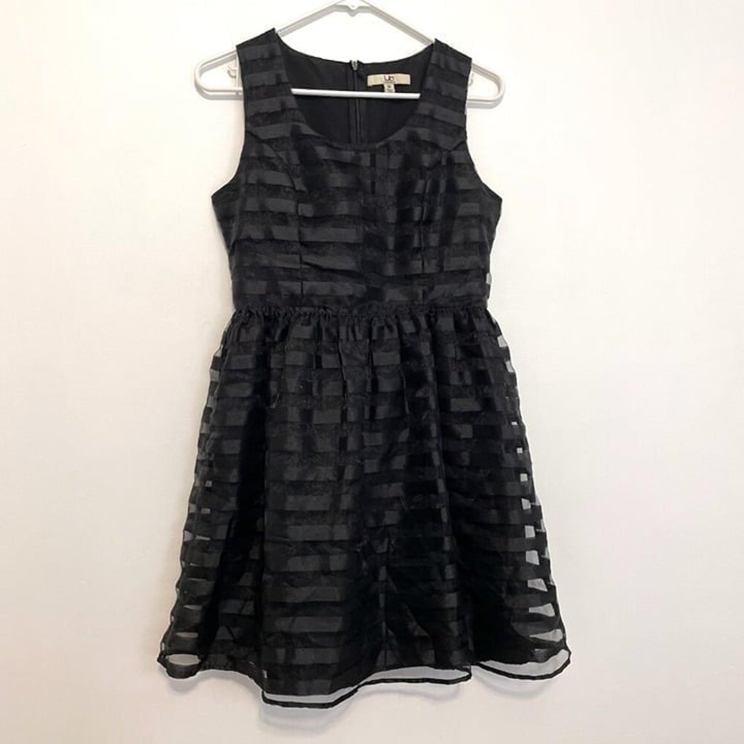 YA LOS ANGELES Black on Black Striped Organza Holiday Party Mini Fit Flare Dress