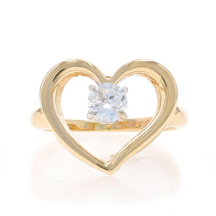 Yellow Gold Diamond Heart Solitaire Ring - 14k Round Brilliant .20ct Love LX2333