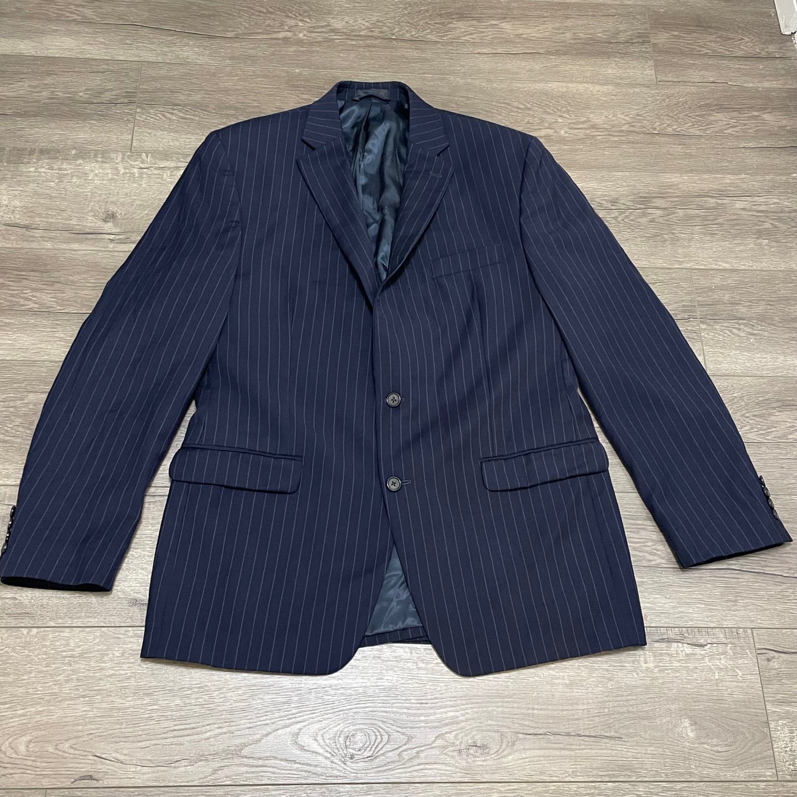Lauren Ralph Lauren Blazer Sport Coat Navy Blue Pinstriped 2 Button Sz 44 L
