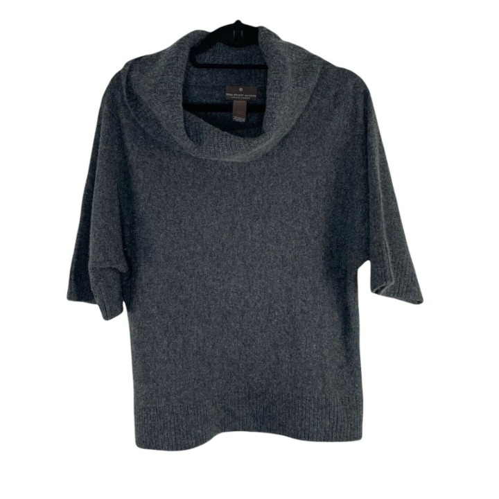 Fenn Wright Manson 2 Ply 100% Cashmere Cowl Neck Sweater M Gray Short Sleeve