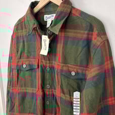 Duluth Trading Mens Flapjack Fleece Relaxed Fit Shirt-Jac Green Red Plaid L Tall