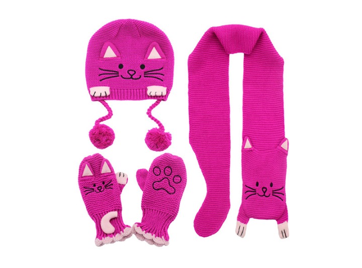 Cute Kids Girls Warm Set Knitting Hats Scarves Gloves Sets Soft knitted Animal