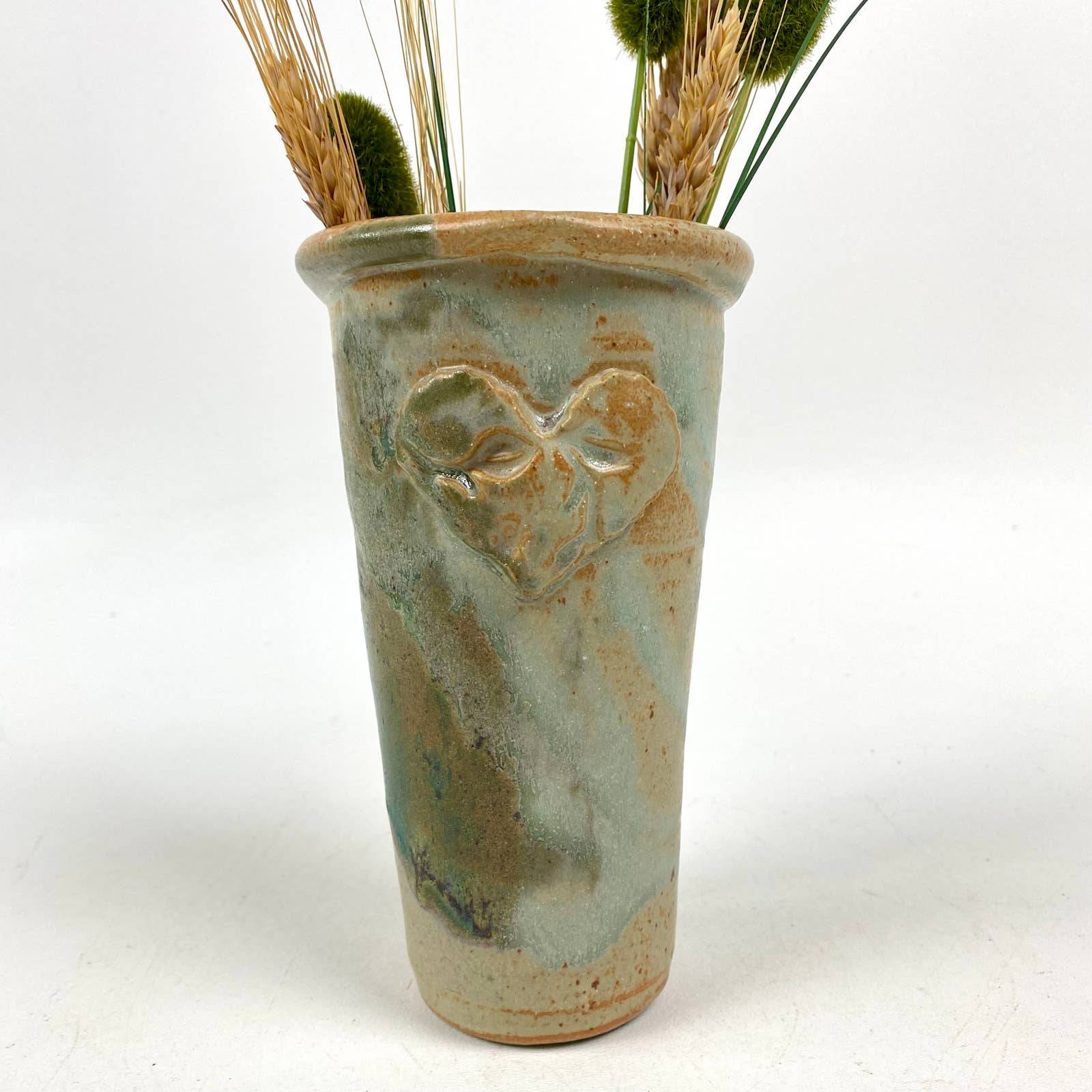 Potter’s Field Pottery Vase Vintage Heart Shaped Heart Face 7 Tall Signed