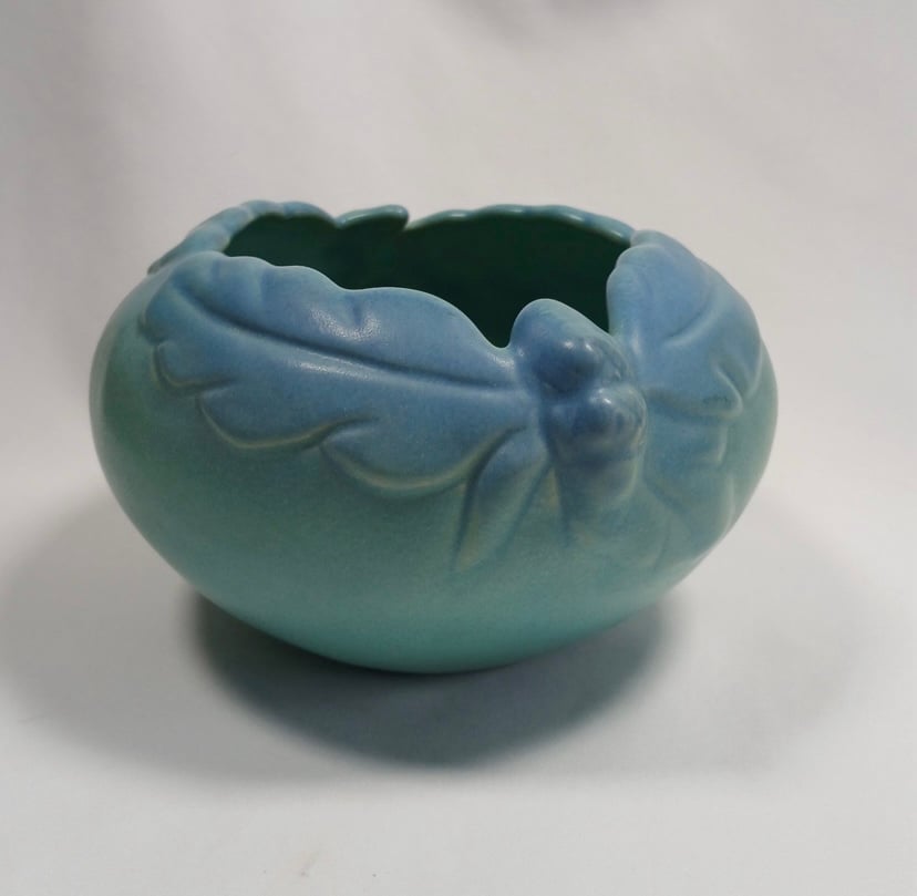 Vintage Van Briggle Turquoise Blue Oak Leaf Acorn Pattern Bowl Signed Co Springs