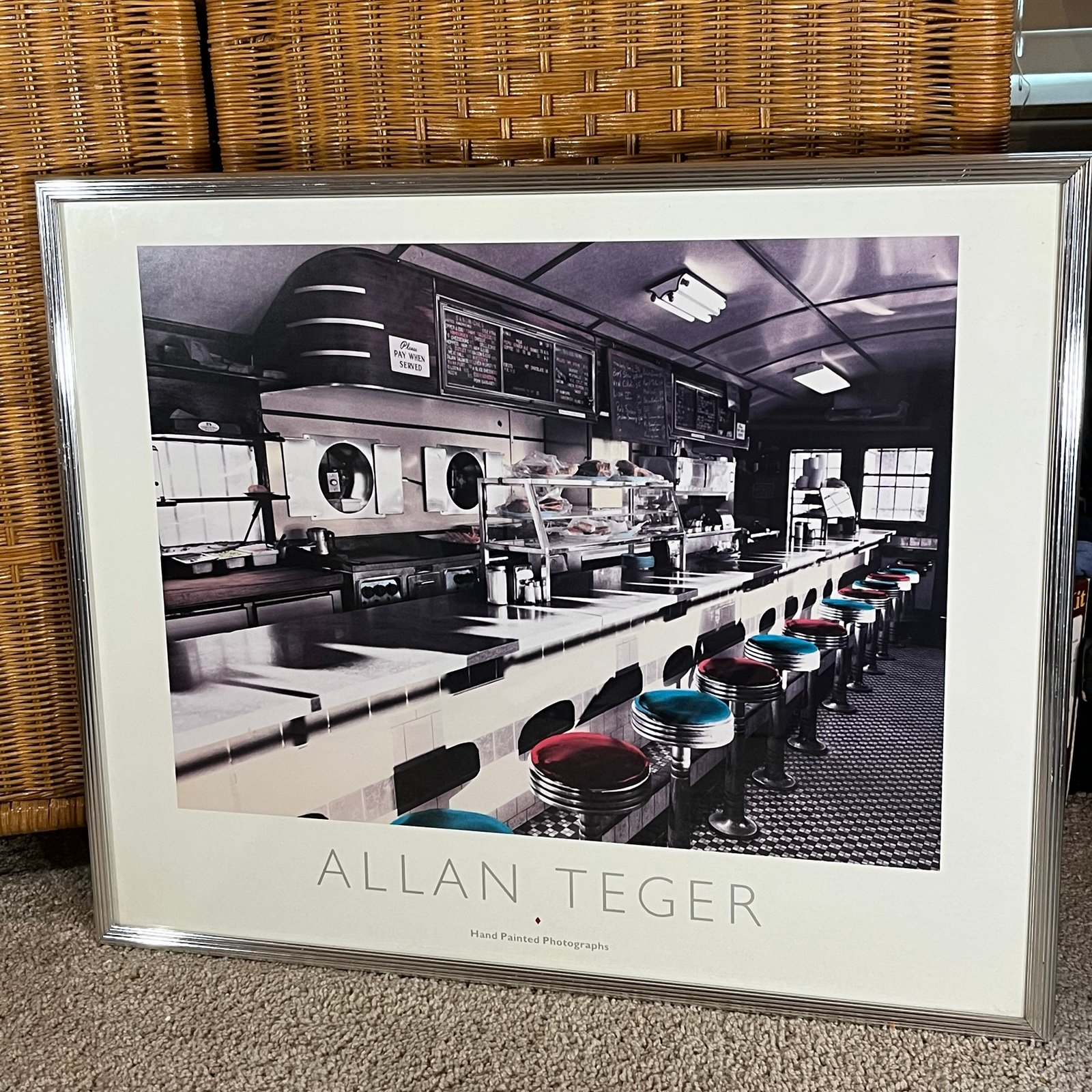 Vintage Allan Teger diner interior restaurant hand painted photograph art framed