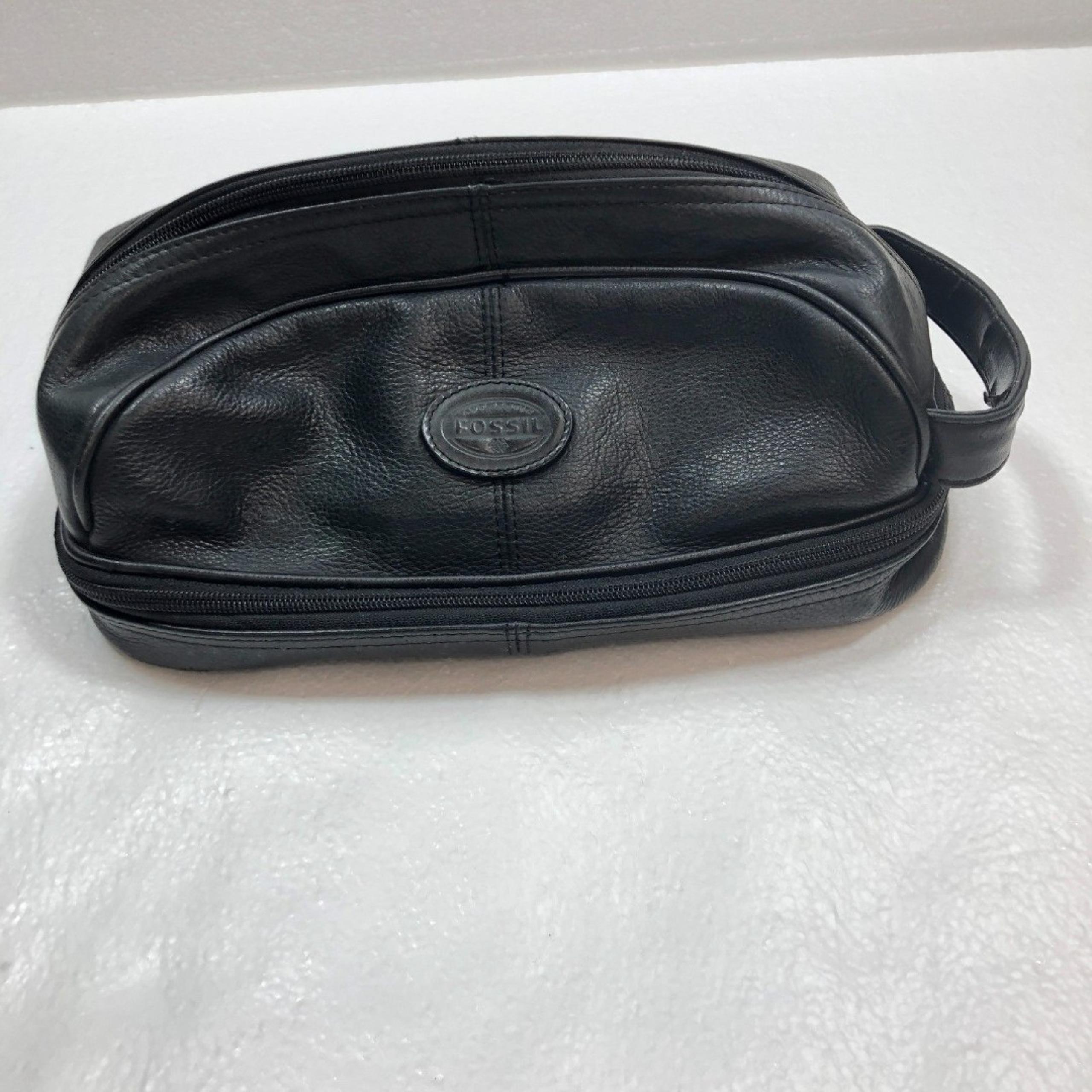 Fossil Leather Travel Toiletry Make Up Bag Black Leather