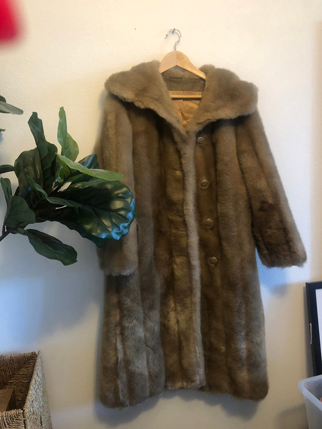 vintage brown faux fur jacket womens sz