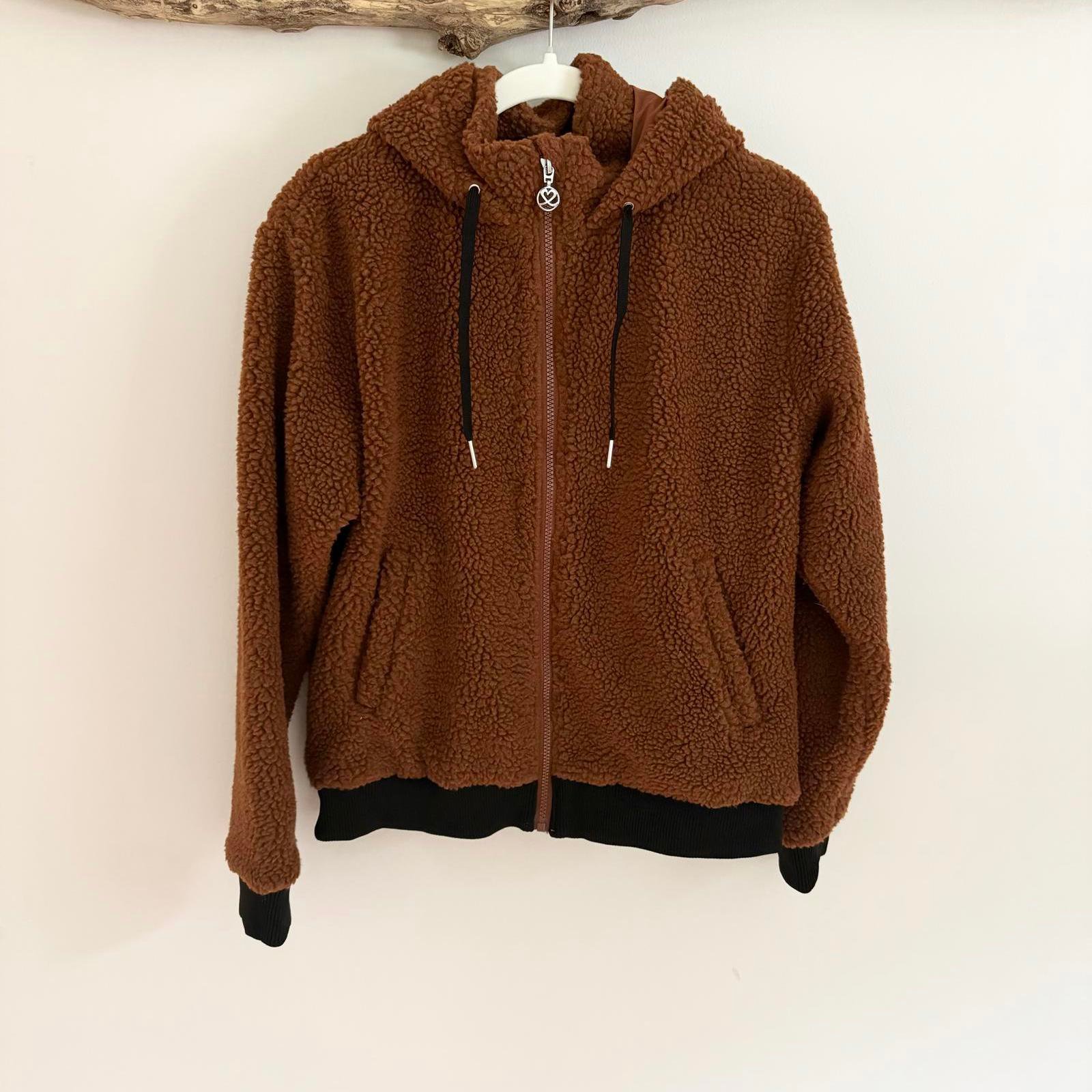 Daily Sports Brown Sherpa Hoodie Jacket with Zipper Closure